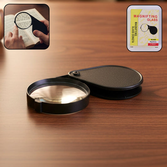Portable handheld magnifying glass with folding protective case